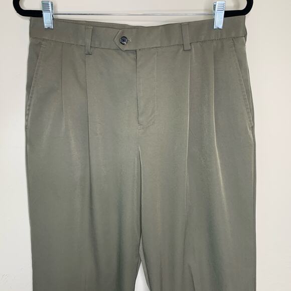 IZOD Brown Green Pleat Front Trousers Sz 32 x 30 - Picture 7 of 7
